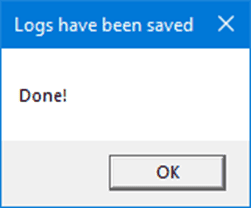 Capture d'écran affichant le message "Logs have been saved" dans OpenBuildings Designer.