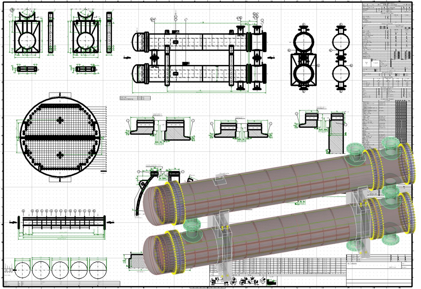 Plan technique et modèle 3D générés par AutoPIPE Vessel